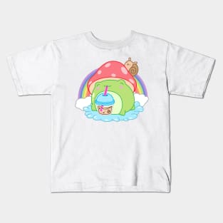 Frog Boba Bubble Tea Kawaii Anime Japanese Mushroom Snail Kids T-Shirt